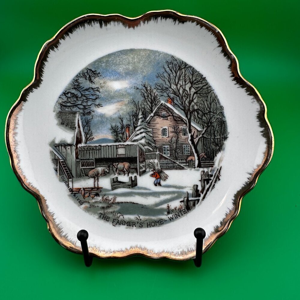 VTG THE FARMER'S HOME WINTER BY  CURRER & IVES WALL HANGING PLATES 7"
